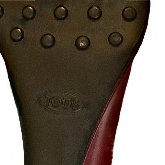 Tod's Burgundy Red Suede Wedge Heels Almond Toe Size 39 NWOB - Picture 7 of 8